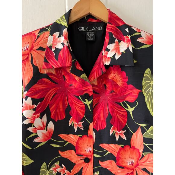 Vintage Silkland Floral Hibiscus print silk blazer M - Picture 3 of 5